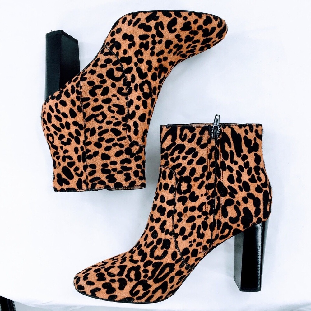 Banana Republic Womens Leopard Print Calf Hair Bootie Brown Leather Ankle Sz 8 - Picture 5 of 10